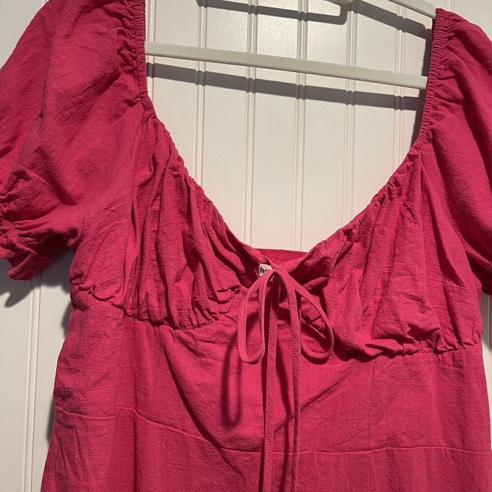 Showpo Hot Pink Whilma Mini Dress Puff Sleeves Flirty Romantic Size 16 - Picture 3 of 7